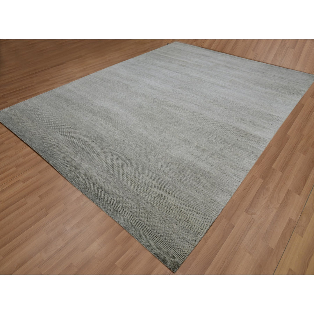 9'1" x 12'2" New Hand Knotted Grey Wool Rectangle Oriental Rug - MOA10283100