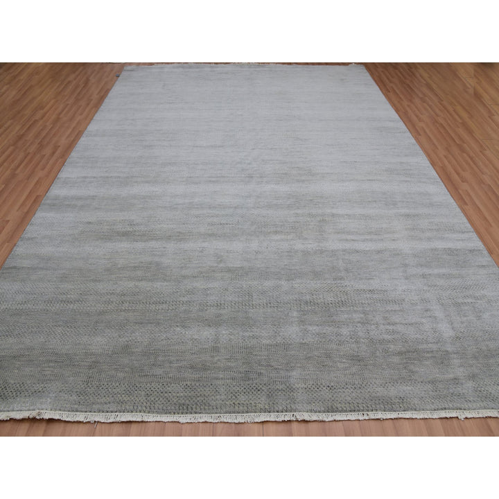 9'0" x 12'2" New Hand Knotted Grey Wool Rectangle Oriental Rug - MOA10283102