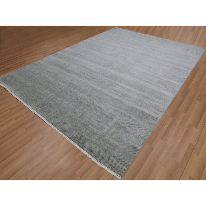 9'0" x 12'2" New Hand Knotted Grey Wool Rectangle Oriental Rug - MOA10283102