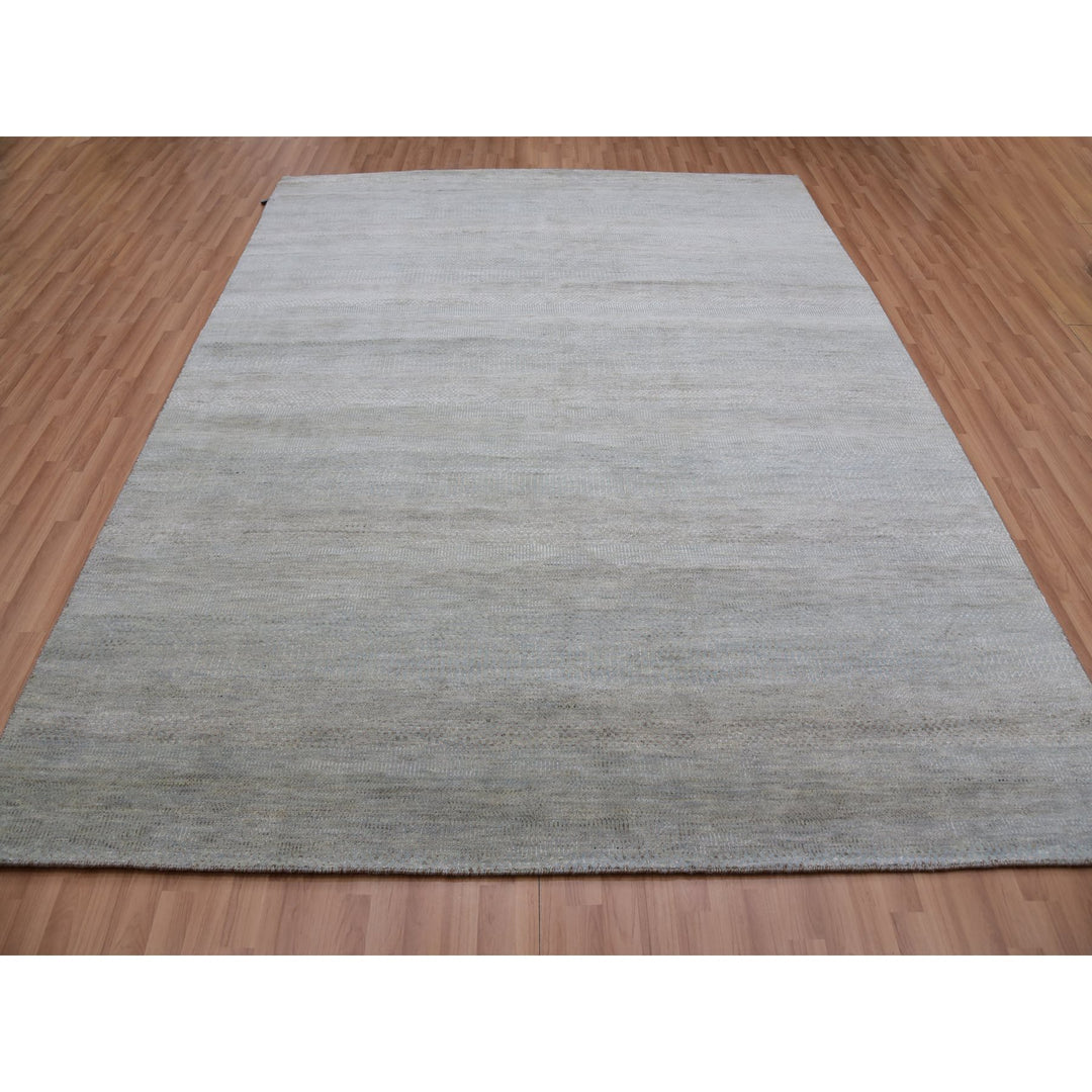 7'11" x 9'11" New Hand Knotted Grey Wool Rectangle Oriental Rug - MOA10283104