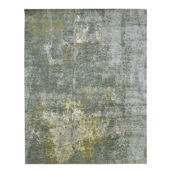 7'11" x 10'1" New Hand Knotted Green Wool Rectangle Oriental Rug - MOA10283127