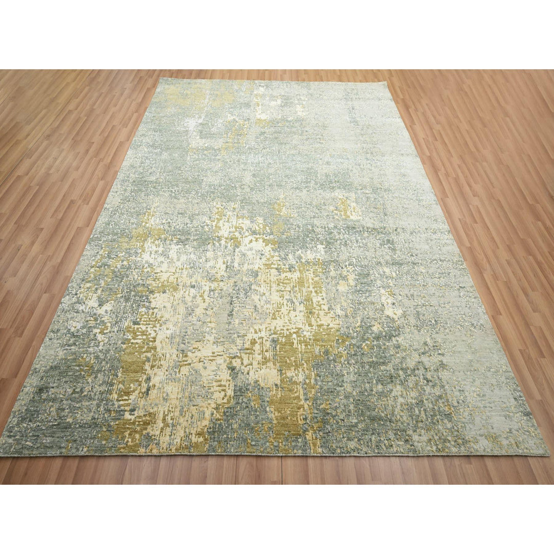 7'11" x 10'1" New Hand Knotted Green Wool Rectangle Oriental Rug - MOA10283127