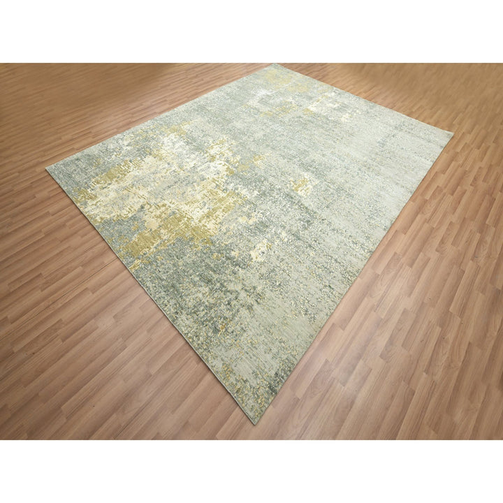 7'11" x 10'1" New Hand Knotted Green Wool Rectangle Oriental Rug - MOA10283127