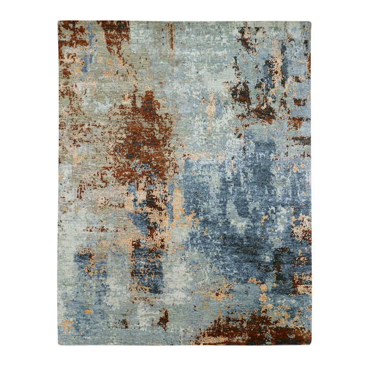 7'10" x 10'2" New Hand Knotted Blue Wool Rectangle Oriental Rug - MOA10283129