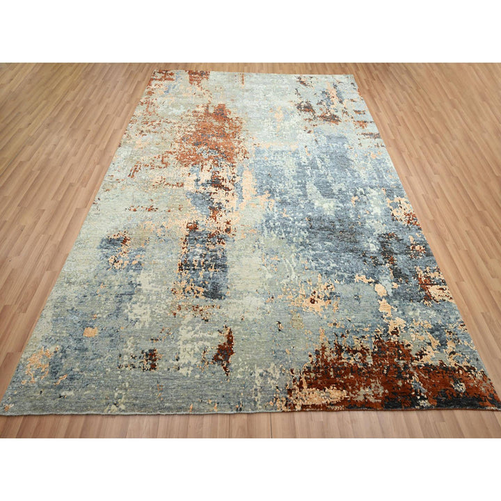 7'10" x 10'2" New Hand Knotted Blue Wool Rectangle Oriental Rug - MOA10283129