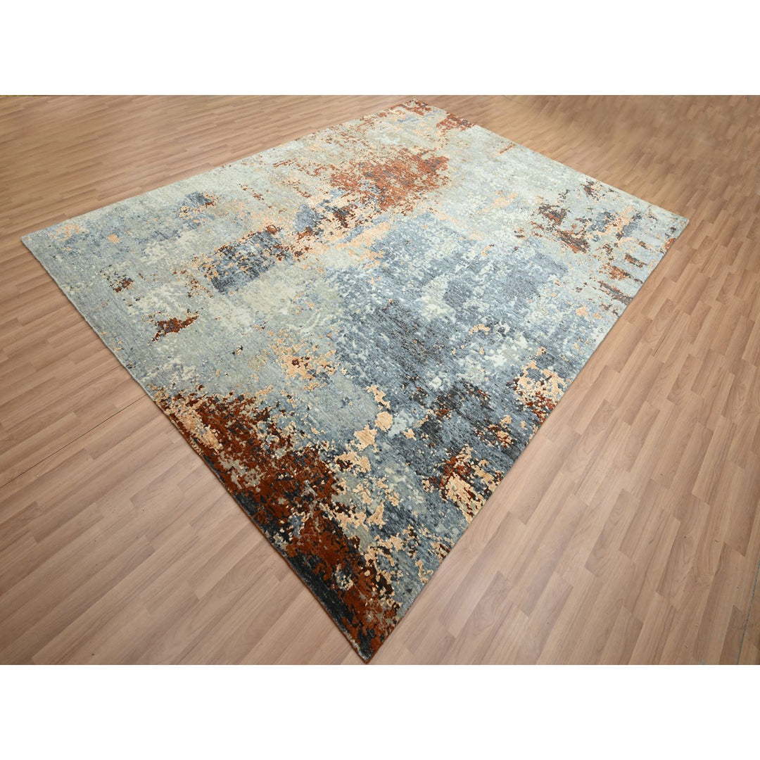 7'10" x 10'2" New Hand Knotted Blue Wool Rectangle Oriental Rug - MOA10283129