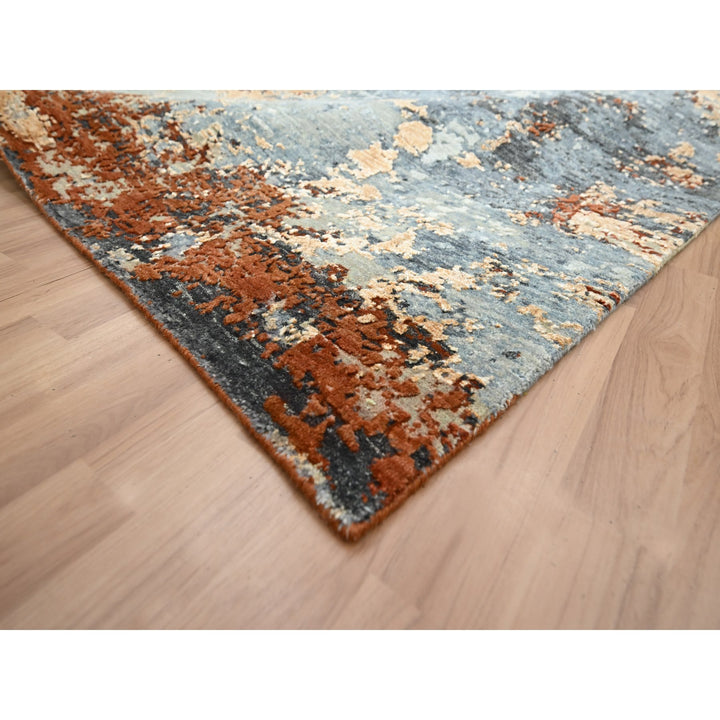 7'10" x 10'2" New Hand Knotted Blue Wool Rectangle Oriental Rug - MOA10283129