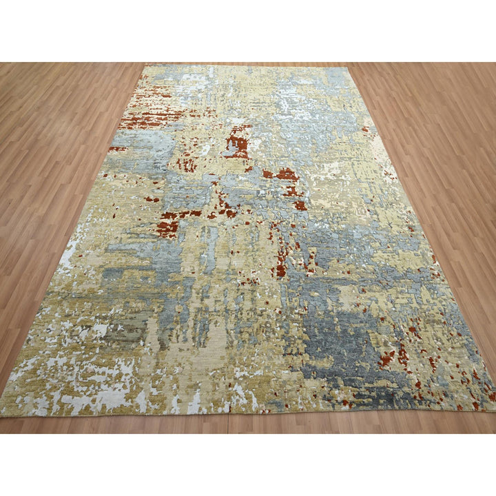 7'11" x 10'3" New Hand Knotted Green Wool Rectangle Oriental Rug - MOA10283131