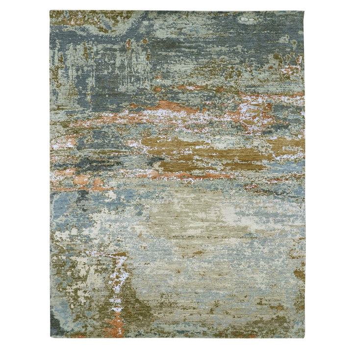 8'1" x 10'5" New Hand Knotted Green Wool Rectangle Oriental Rug - MOA10283132
