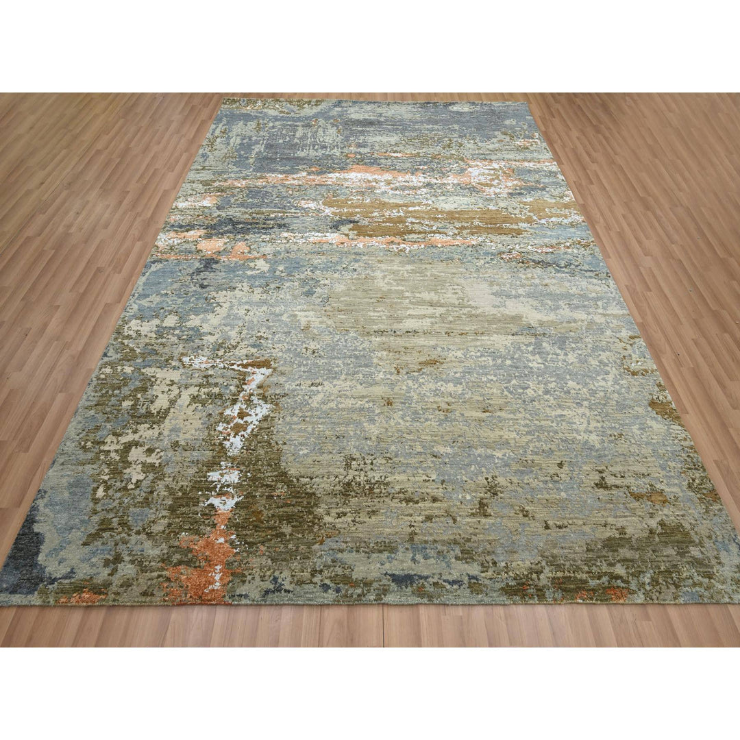 8'1" x 10'5" New Hand Knotted Green Wool Rectangle Oriental Rug - MOA10283132