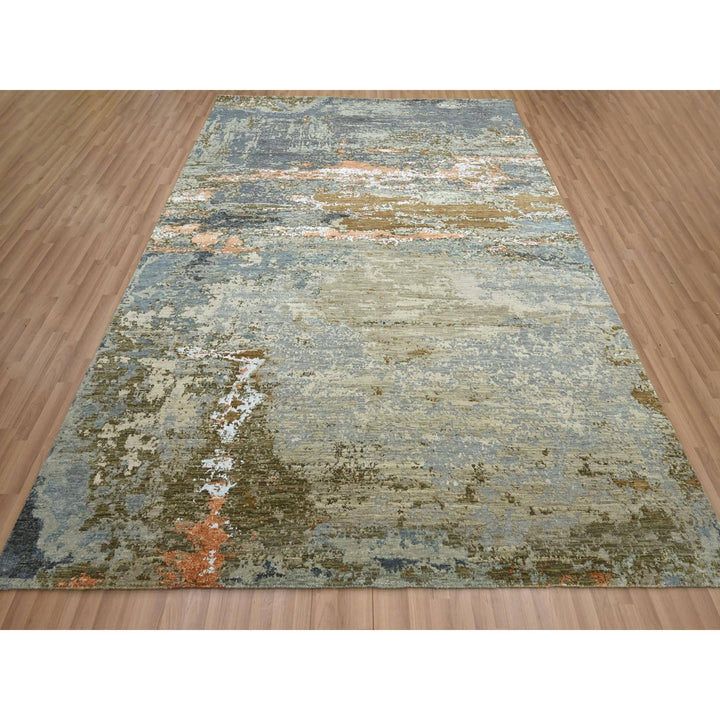 8'1" x 10'5" New Hand Knotted Green Wool Rectangle Oriental Rug - MOA10283132