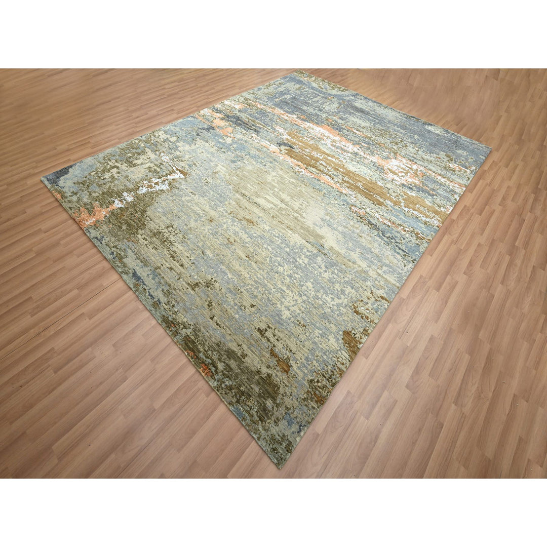 8'1" x 10'5" New Hand Knotted Green Wool Rectangle Oriental Rug - MOA10283132