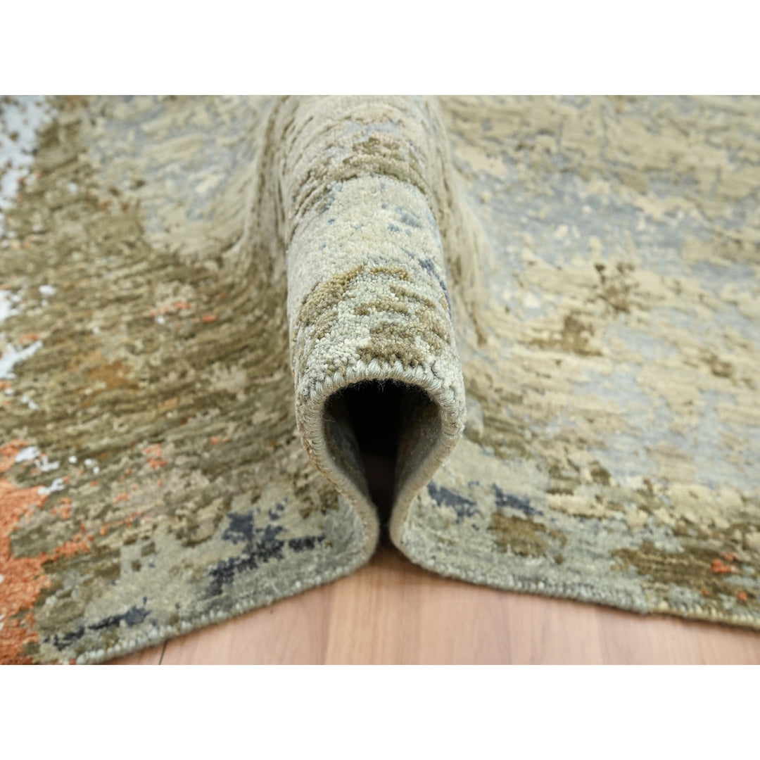 8'1" x 10'5" New Hand Knotted Green Wool Rectangle Oriental Rug - MOA10283132