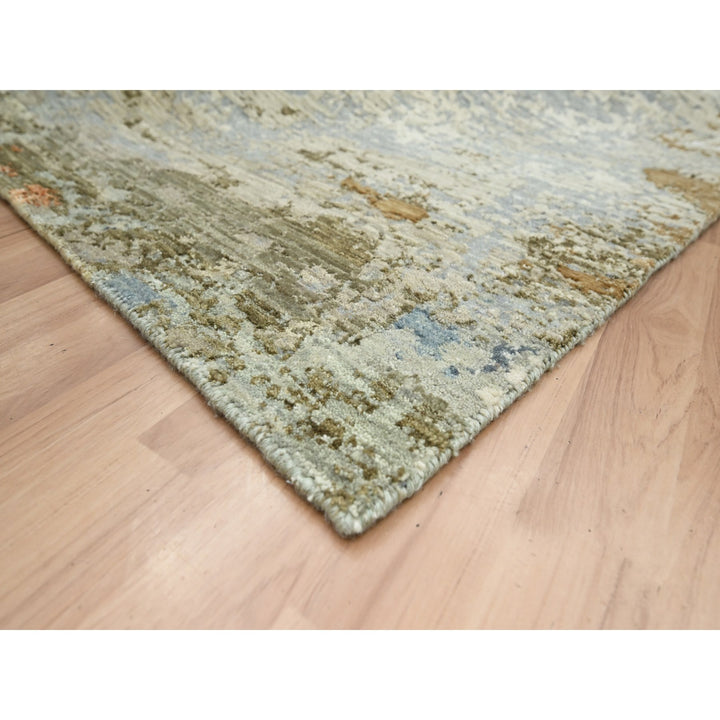 8'1" x 10'5" New Hand Knotted Green Wool Rectangle Oriental Rug - MOA10283132