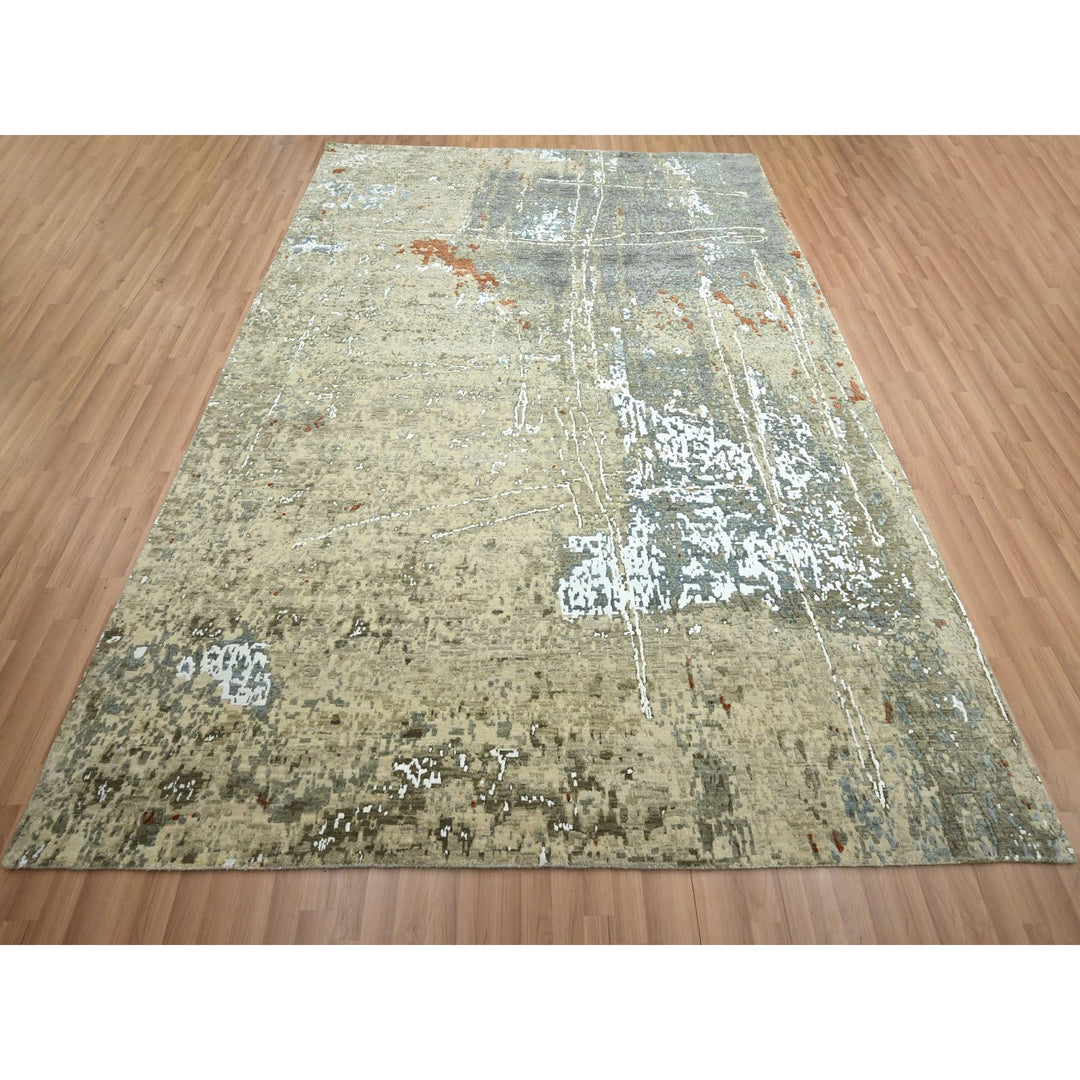 7'10" x 10'2" New Hand Knotted Beige Wool Rectangle Oriental Rug - MOA10283134