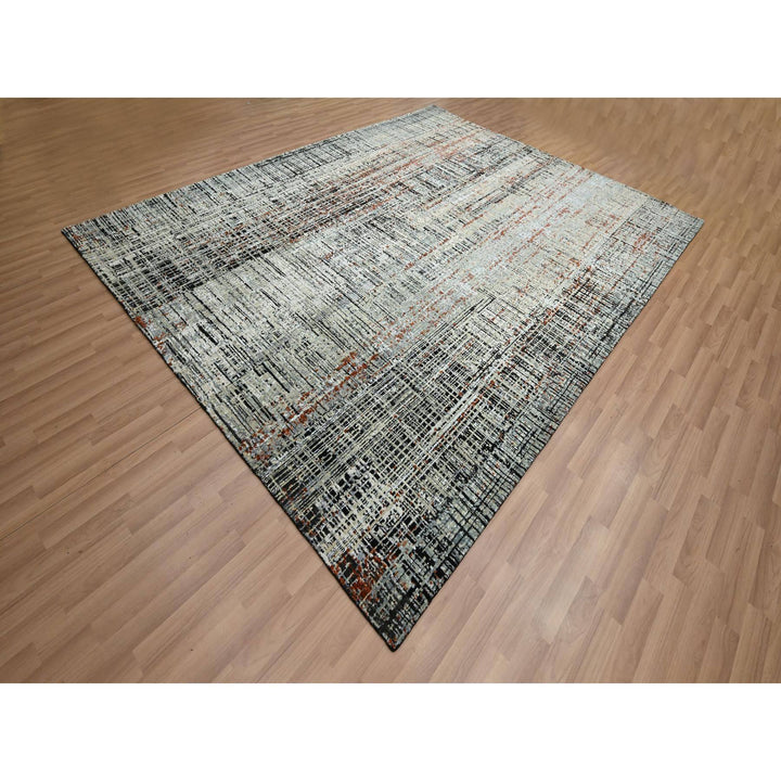 8'0" x 10'3" New Hand Knotted Black Wool Rectangle Oriental Rug - MOA10283135