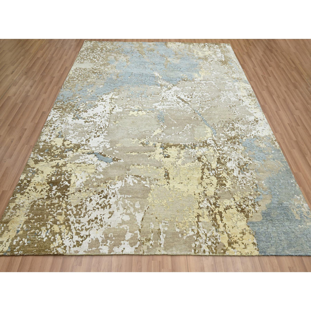 8'0" x 9'8" New Hand Knotted Beige Wool Rectangle Oriental Rug - MOA10283140