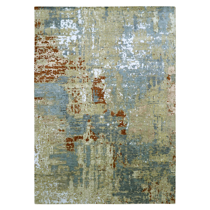 9'0" x 12'8" New Hand Knotted Blue Wool Rectangle Oriental Rug - MOA10283141