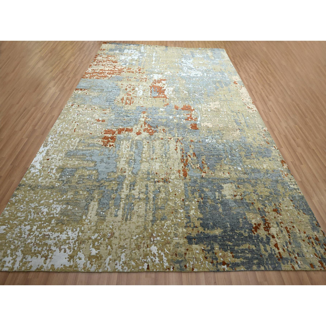 9'0" x 12'8" New Hand Knotted Blue Wool Rectangle Oriental Rug - MOA10283141