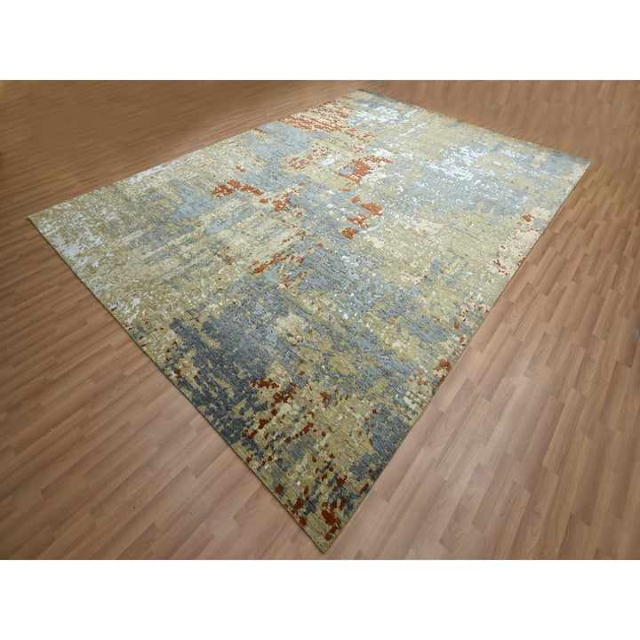 9'0" x 12'8" New Hand Knotted Blue Wool Rectangle Oriental Rug - MOA10283141