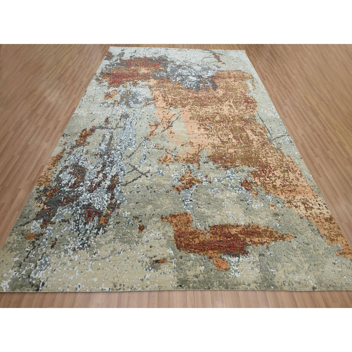 9'0" x 12'2" New Hand Knotted Orange Wool Rectangle Oriental Rug - MOA10283146
