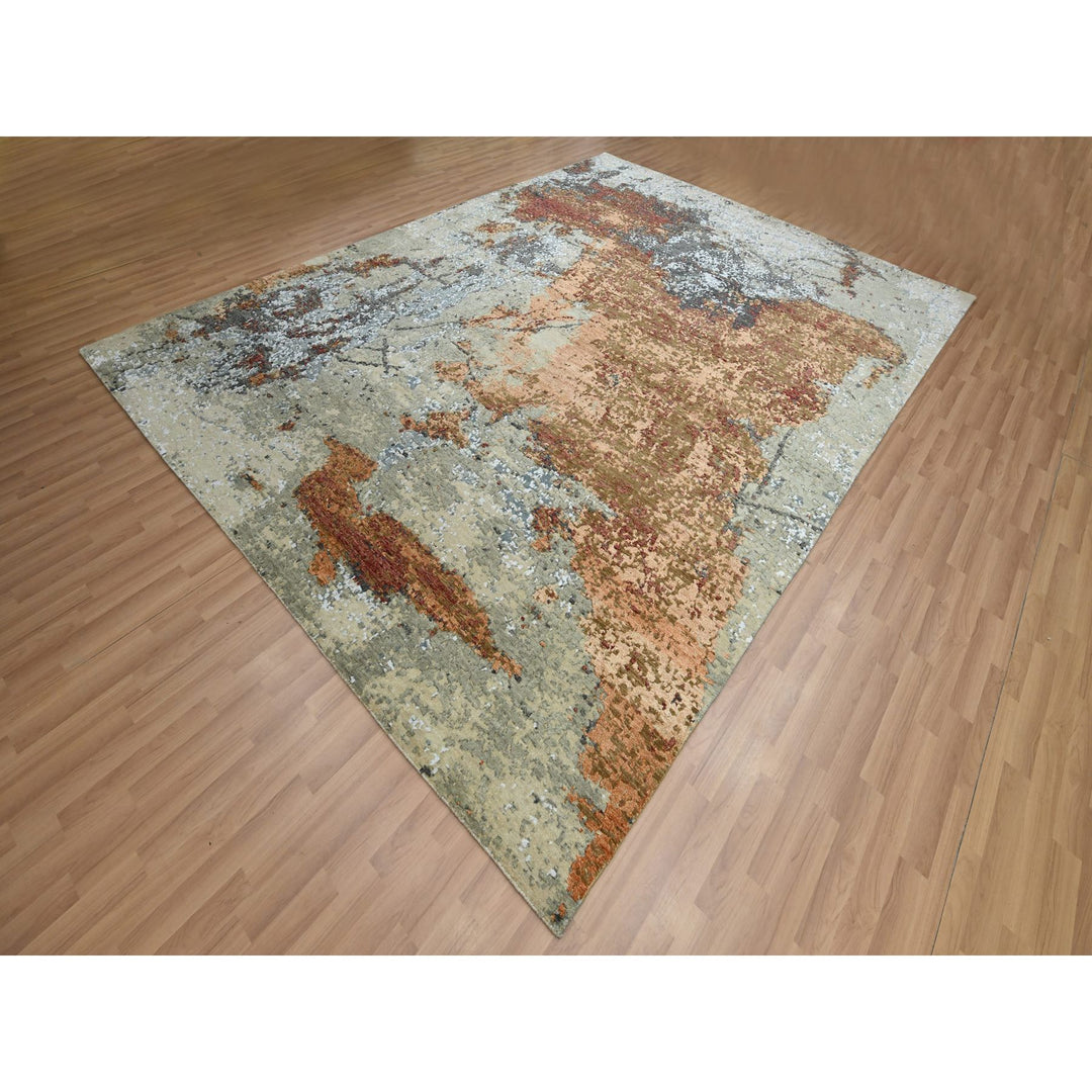 9'0" x 12'2" New Hand Knotted Orange Wool Rectangle Oriental Rug - MOA10283146