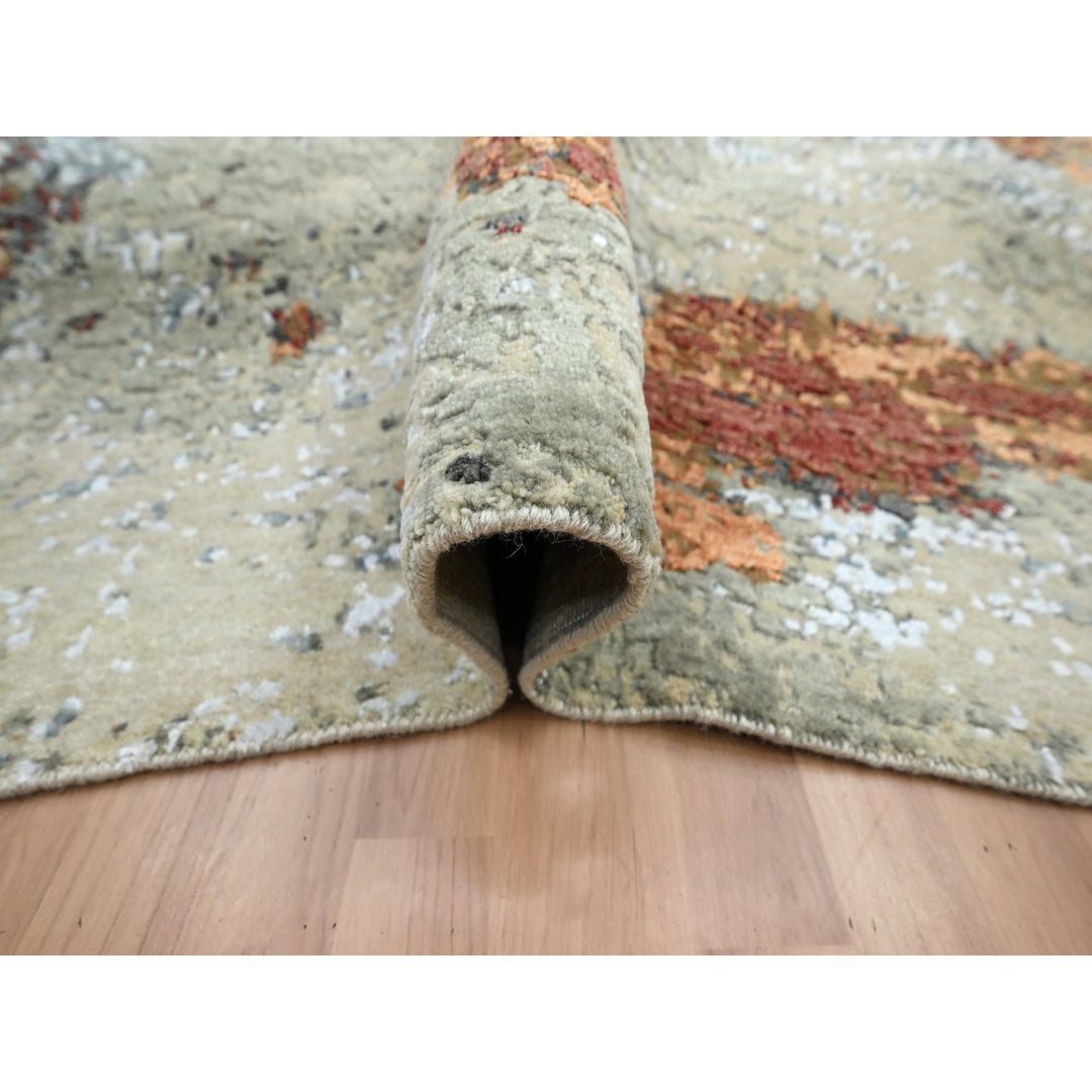 9'0" x 12'2" New Hand Knotted Orange Wool Rectangle Oriental Rug - MOA10283146