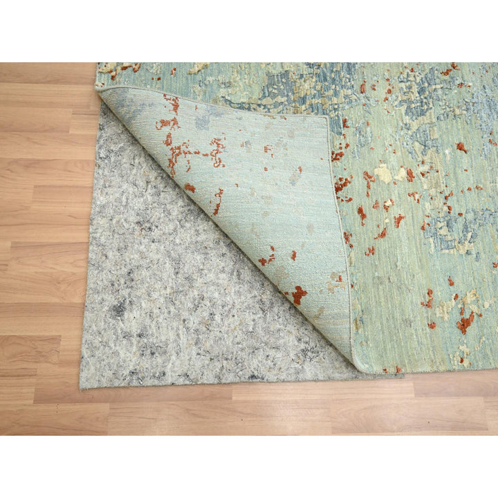 9'0" x 12'3" New Hand Knotted Green Wool Rectangle Oriental Rug - MOA10283148