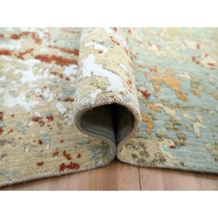 9'0" x 12'3" New Hand Knotted Green Wool Rectangle Oriental Rug - MOA10283148