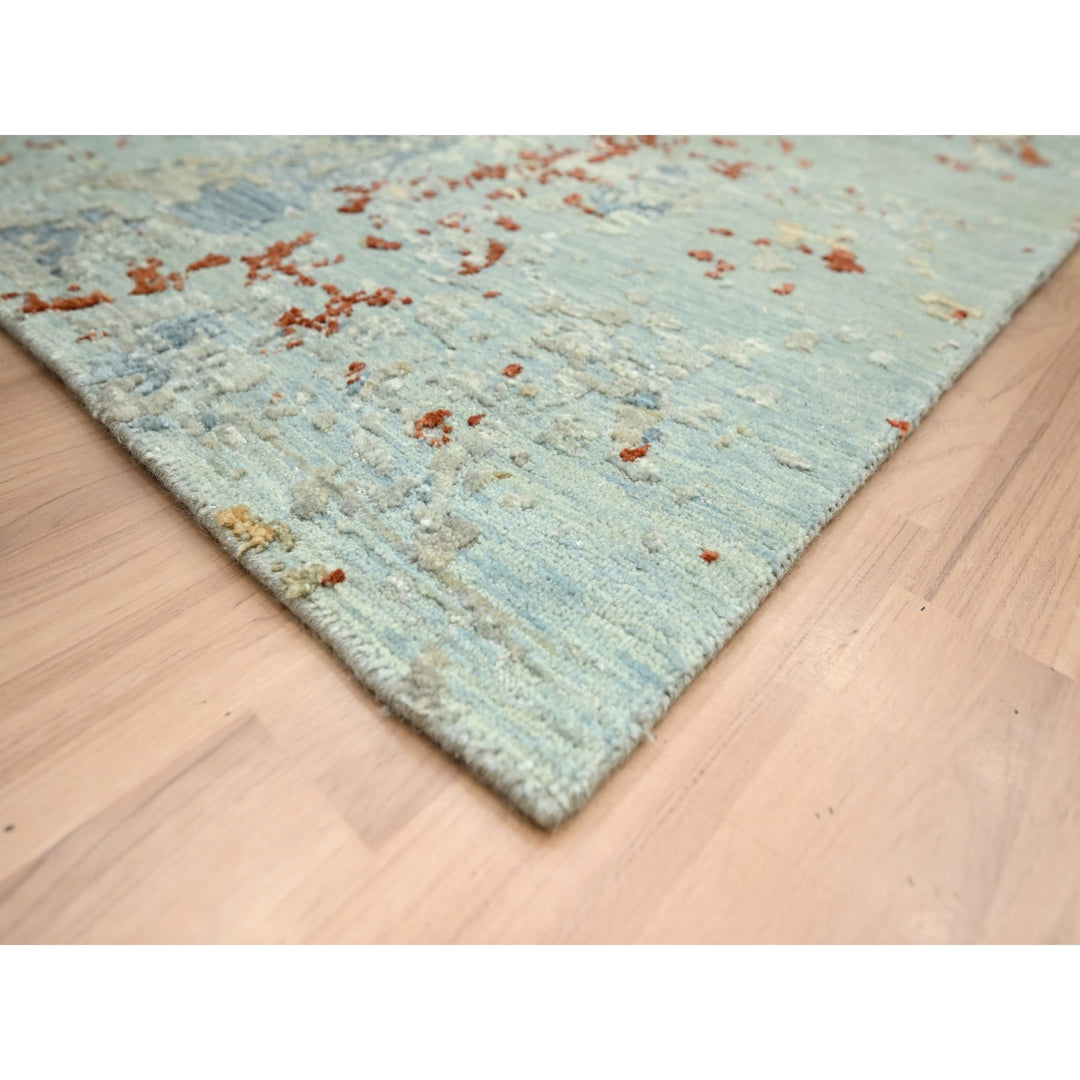 9'0" x 12'3" New Hand Knotted Green Wool Rectangle Oriental Rug - MOA10283148