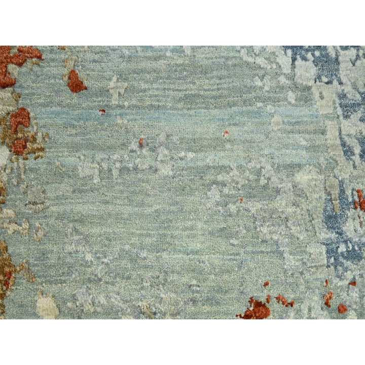 9'0" x 12'3" New Hand Knotted Green Wool Rectangle Oriental Rug - MOA10283148