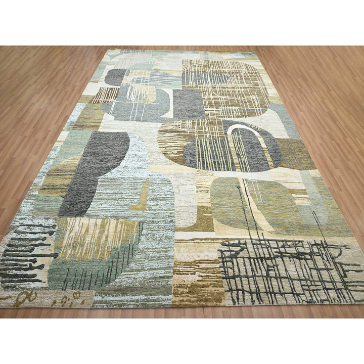 8'11" x 11'9" New Hand Knotted Brown Wool Rectangle Oriental Rug - MOA10283149