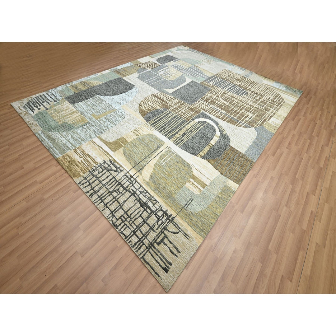 8'11" x 11'9" New Hand Knotted Brown Wool Rectangle Oriental Rug - MOA10283149