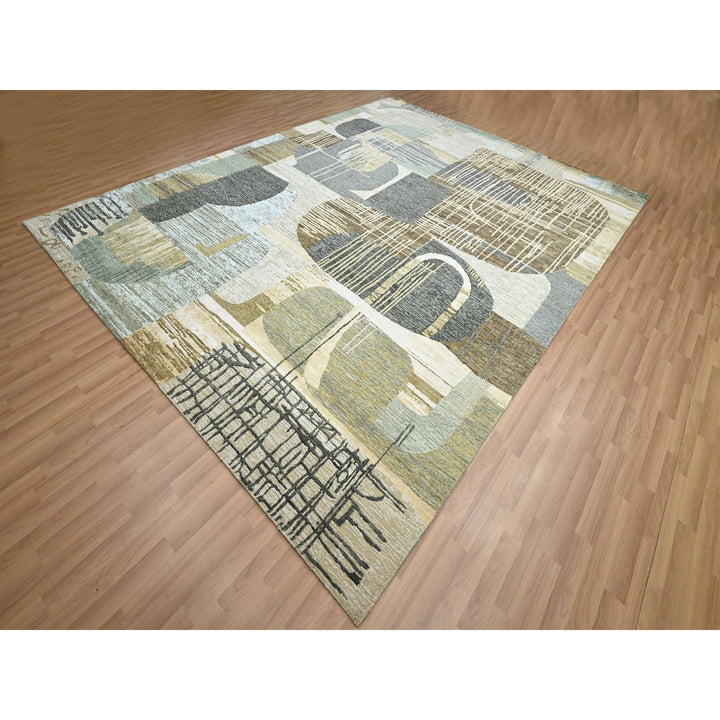 8'11" x 11'9" New Hand Knotted Brown Wool Rectangle Oriental Rug - MOA10283149