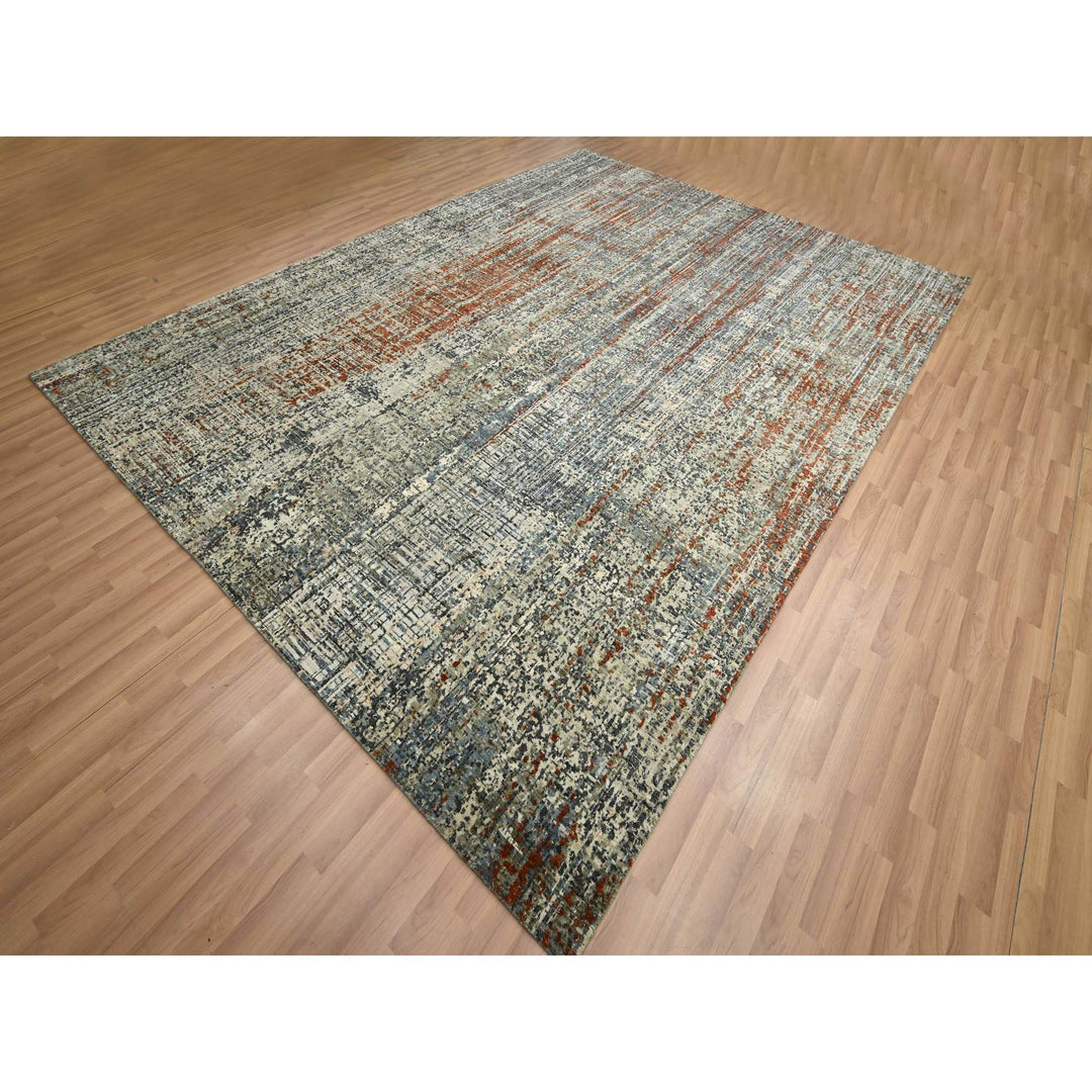 9'0" x 12'3" New Hand Knotted Beige Wool Rectangle Oriental Rug - MOA10283150