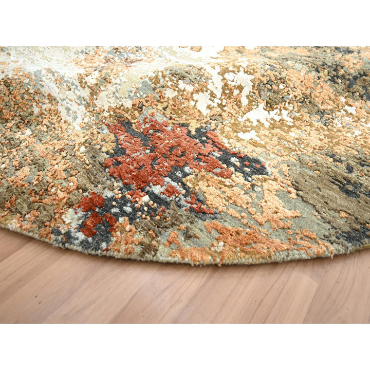8'2" x 8'3" New Hand Knotted Beige Wool Round Oriental Rug - MOA10283154