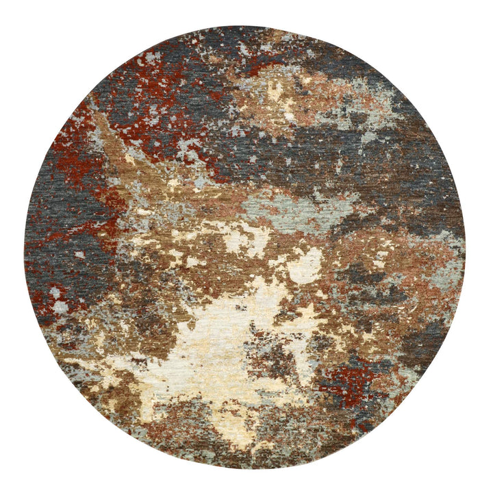 6'2" x 6'2" New Hand Knotted Brown Wool Round Oriental Rug - MOA10283156