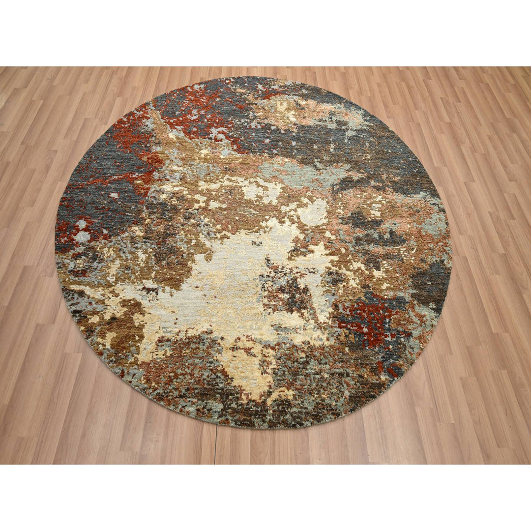 6'2" x 6'2" New Hand Knotted Brown Wool Round Oriental Rug - MOA10283156