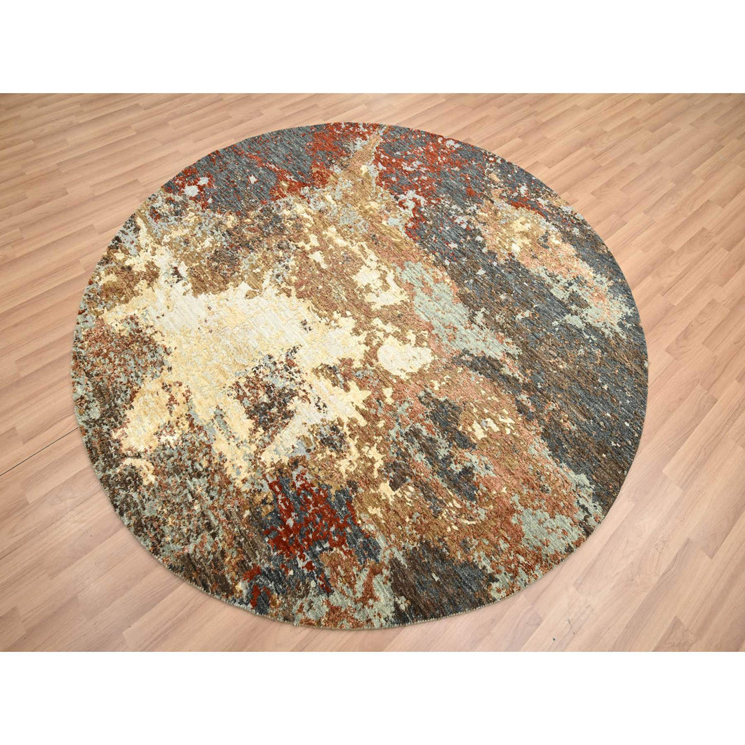 6'2" x 6'2" New Hand Knotted Brown Wool Round Oriental Rug - MOA10283156