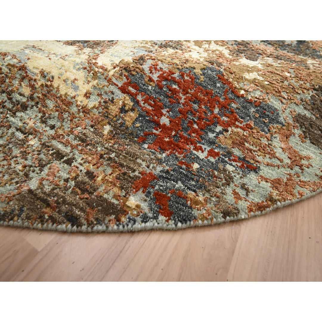 6'2" x 6'2" New Hand Knotted Brown Wool Round Oriental Rug - MOA10283156