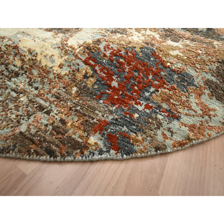 6'2" x 6'2" New Hand Knotted Brown Wool Round Oriental Rug - MOA10283156