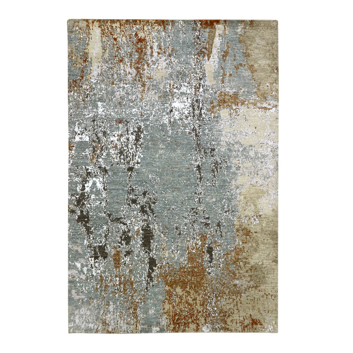 6'1" x 9'1" New Hand Knotted Grey Wool Rectangle Oriental Rug - MOA10283163