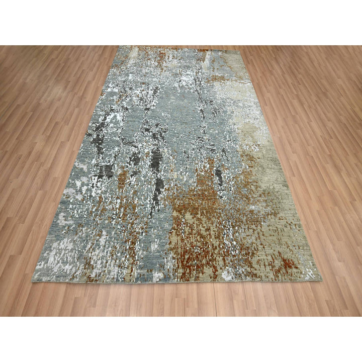 6'1" x 9'1" New Hand Knotted Grey Wool Rectangle Oriental Rug - MOA10283163