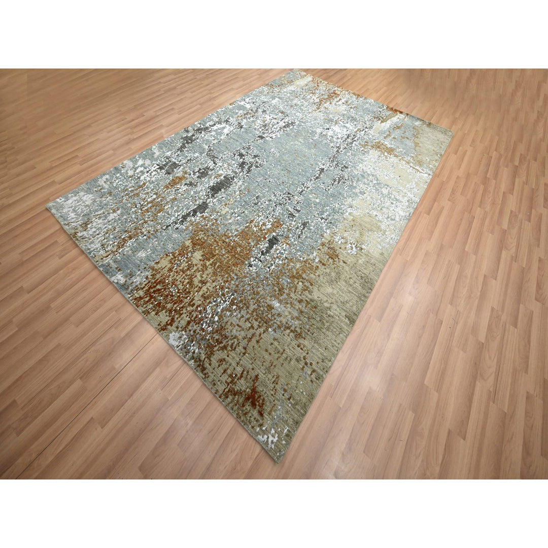 6'1" x 9'1" New Hand Knotted Grey Wool Rectangle Oriental Rug - MOA10283163