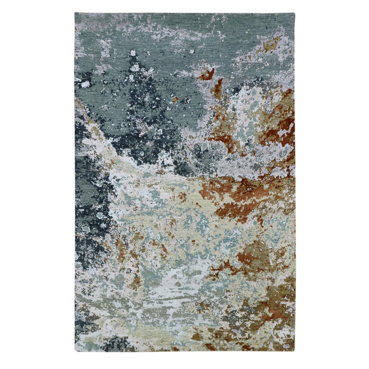 6'0" x 9'3" New Hand Knotted Grey Wool Rectangle Oriental Rug - MOA10283164