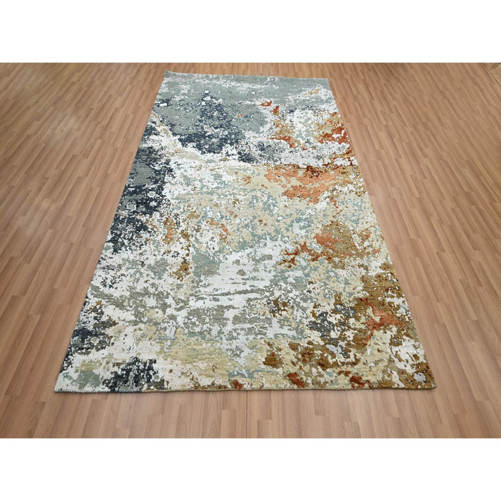 6'0" x 9'3" New Hand Knotted Grey Wool Rectangle Oriental Rug - MOA10283164