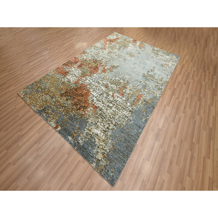6'1" x 9'2" New Hand Knotted Grey Wool Rectangle Oriental Rug - MOA10283166