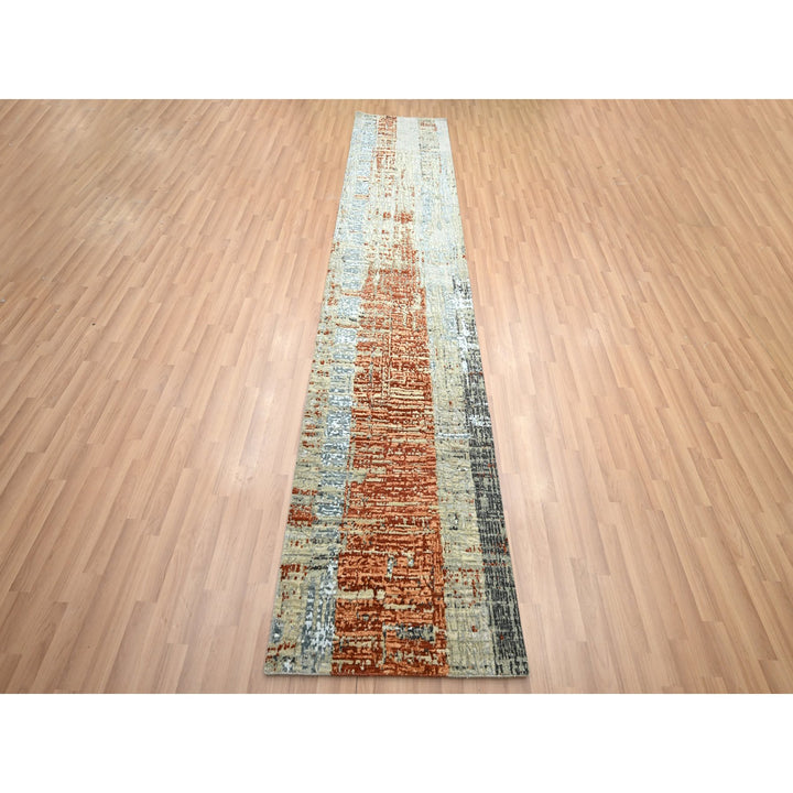 2'7" x 11'10" New Hand Knotted Orange Wool Runner Oriental Rug - MOA10283169