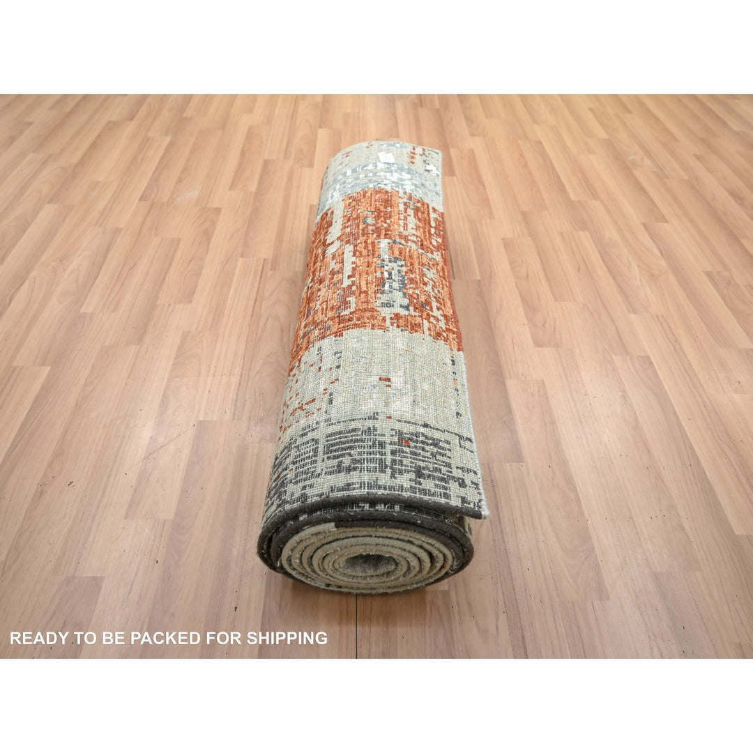 2'7" x 11'10" New Hand Knotted Orange Wool Runner Oriental Rug - MOA10283169