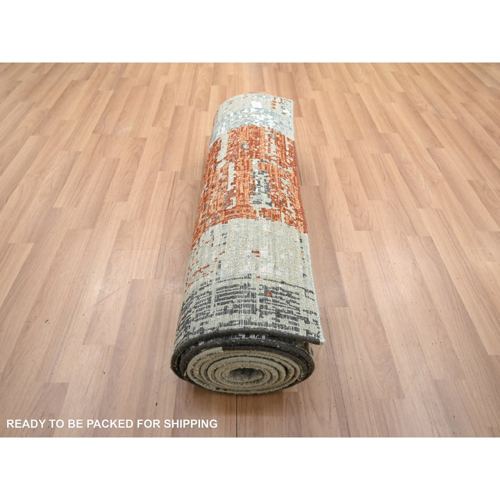 2'7" x 11'10" New Hand Knotted Orange Wool Runner Oriental Rug - MOA10283169